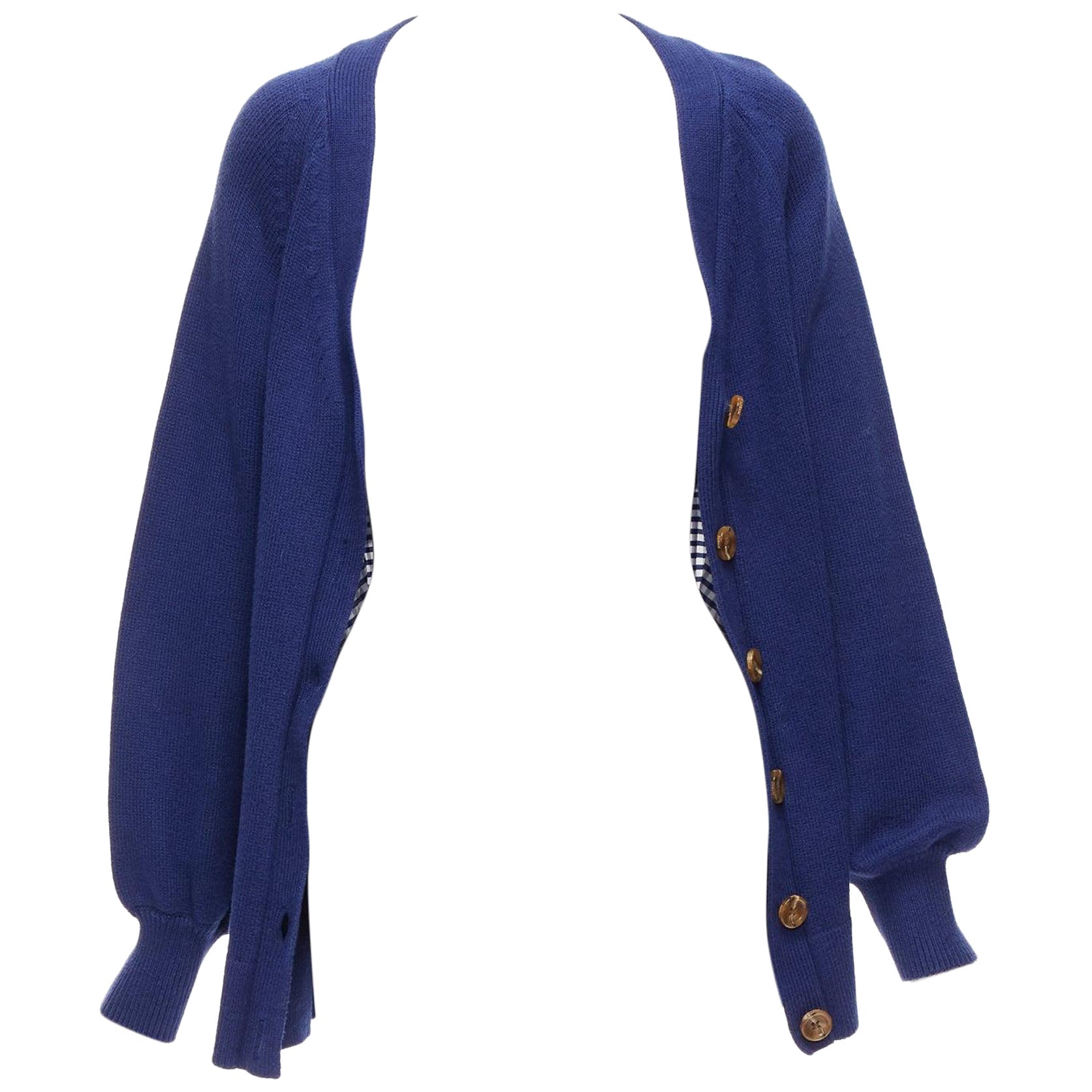 ADEAM blue cotton blend gingham ruffle back side tie cardigan sweater S