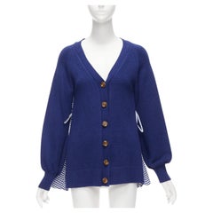 ADEAM blue cotton blend gingham ruffle back side tie cardigan sweater S