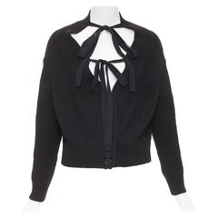 ADEAM off shoulder multi ribbon tie cotton cashmere black wrap sweater top M