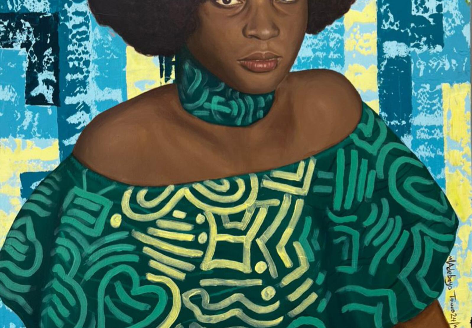 Abike (Born To Be Cherished) - 21° secolo, Contemporaneo, Figurativo, Ritratto - Figurative Painting Nero di Adebayo Taiwo