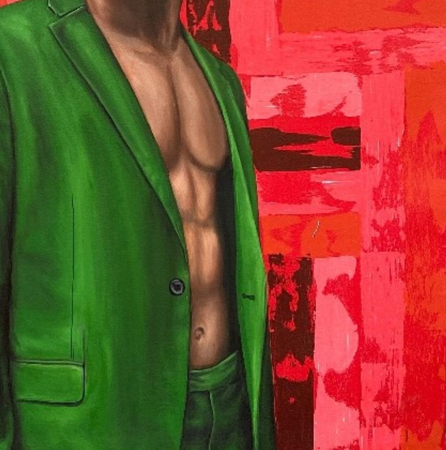 Caos ed Eleganza -21° Secolo, Contemporary, Ritratto figurativo, Uomini, Amore - Figurative Painting Rosso di Adebayo Taiwo