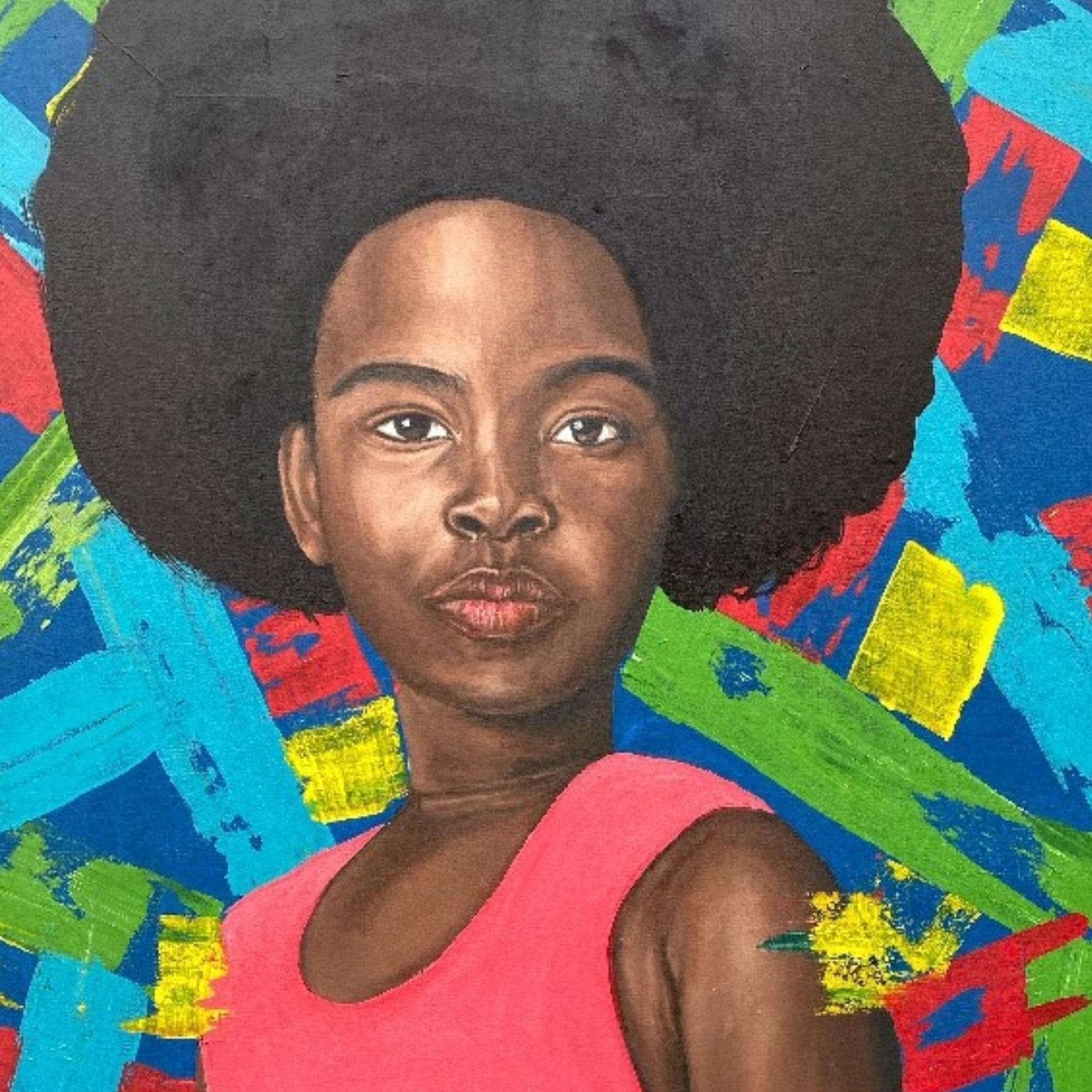 Colouring The Chaos - 21. Jahrhundert, Contemporary, Figurativ, Porträt, Kinder (Grau), Figurative Painting, von Adebayo Taiwo