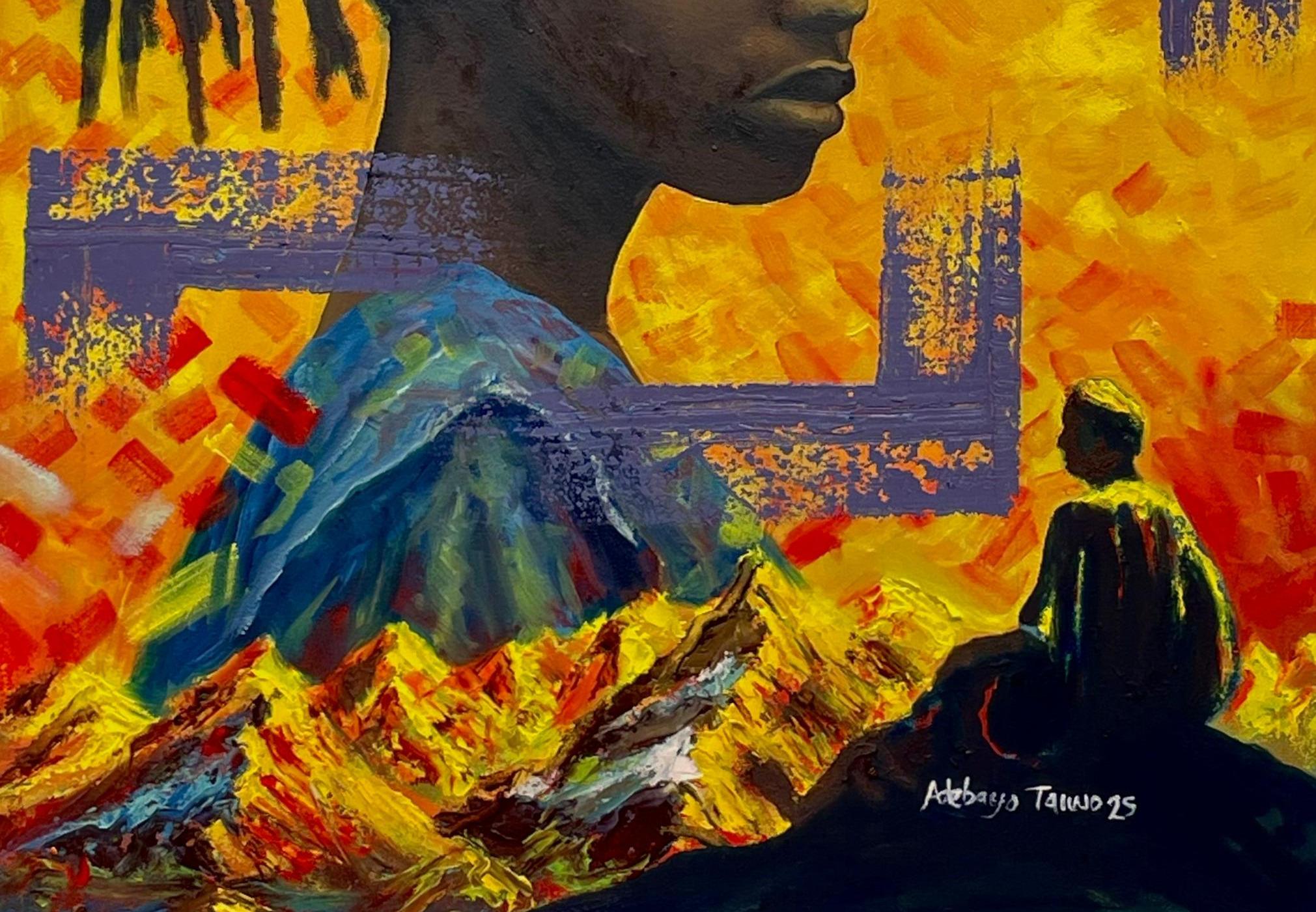 Cradled - 21st Century, Contemporary, Figurative, Portrait, Women - Painting by Adebayo Taiwo