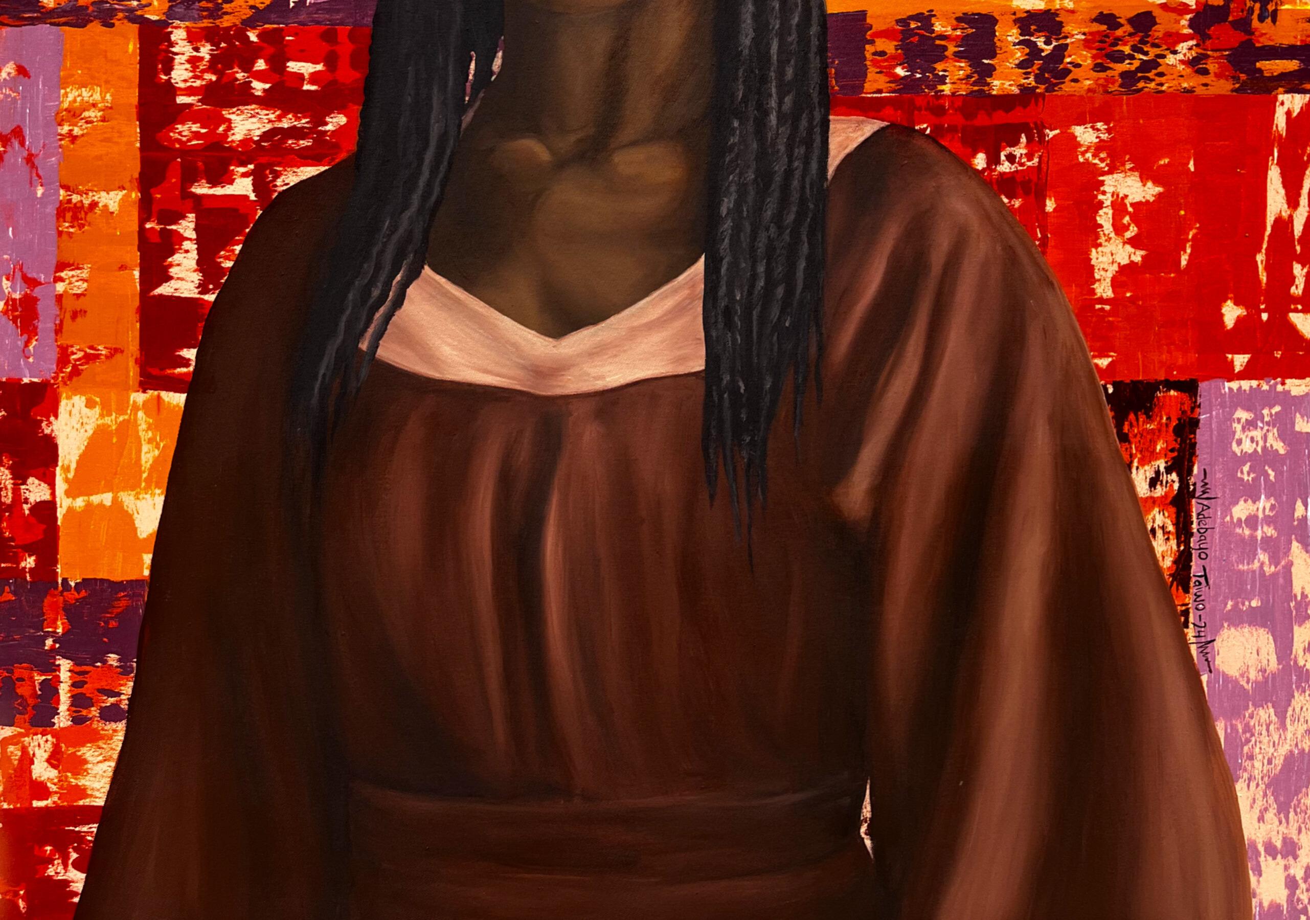 Armonía fracturada -Siglo XXI, Contemporáneo, Retrato figurativo, Mujer - Figurative Painting Marrón de Adebayo Taiwo