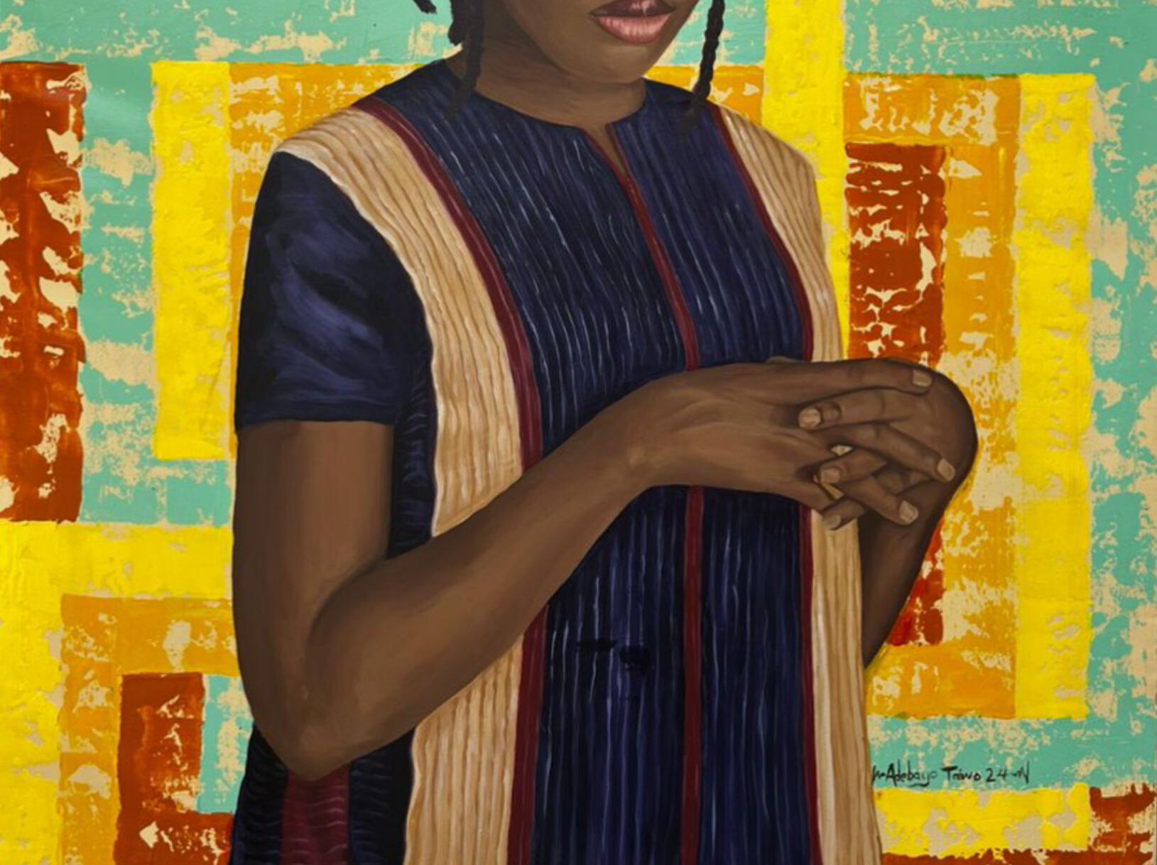 Her Worth -21st Century, Contemporary, Figurative Portrait, Africa, Modern Women - Painting Contemporáneo de Adebayo Taiwo