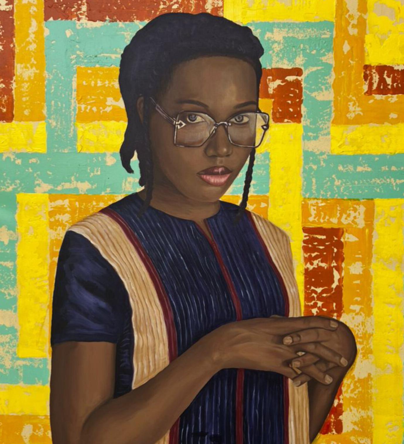 Her Worth -21st Century, Contemporary, Figurative Portrait, Africa, Modern Women - Portrait Painting Marrón de Adebayo Taiwo