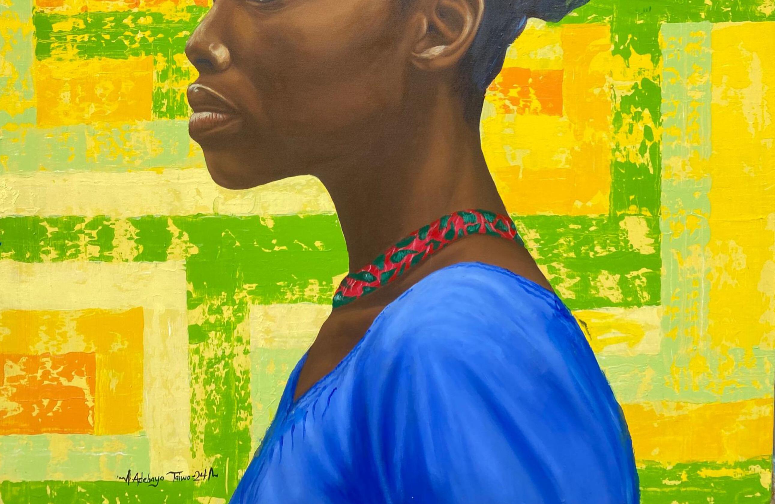 Ìrètí( Speranza) 1 - 21° secolo, Contemporaneo, Ritratto figurativo, Donne, Africa - Portrait Painting Marrone di Adebayo Taiwo