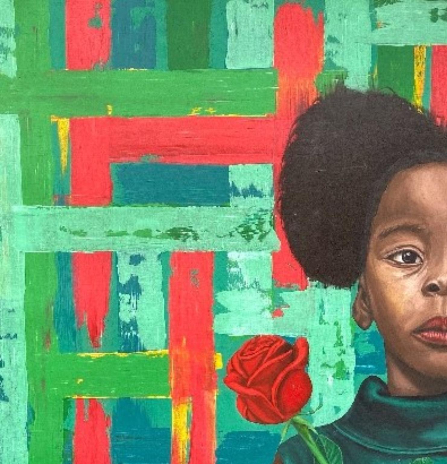 Ricordi che fioriscono - 21° secolo, Contemporaneo, Figurativo, Floreale, Bambini - Painting di Adebayo Taiwo
