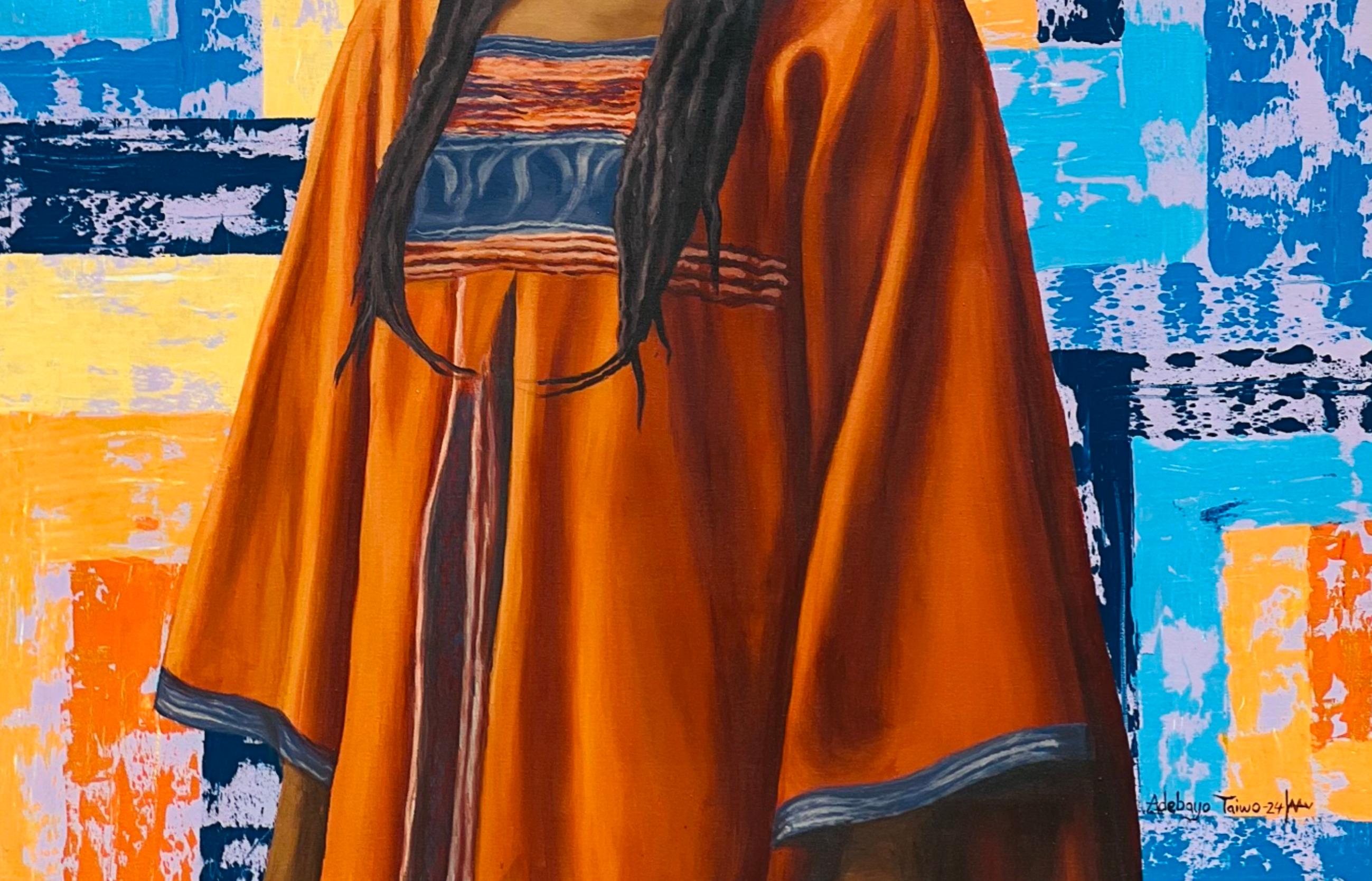 Peaceful Haven -Siglo XXI, Contemporáneo, Retrato figurativo, Mujer, Colorido - Figurative Painting Negro de Adebayo Taiwo