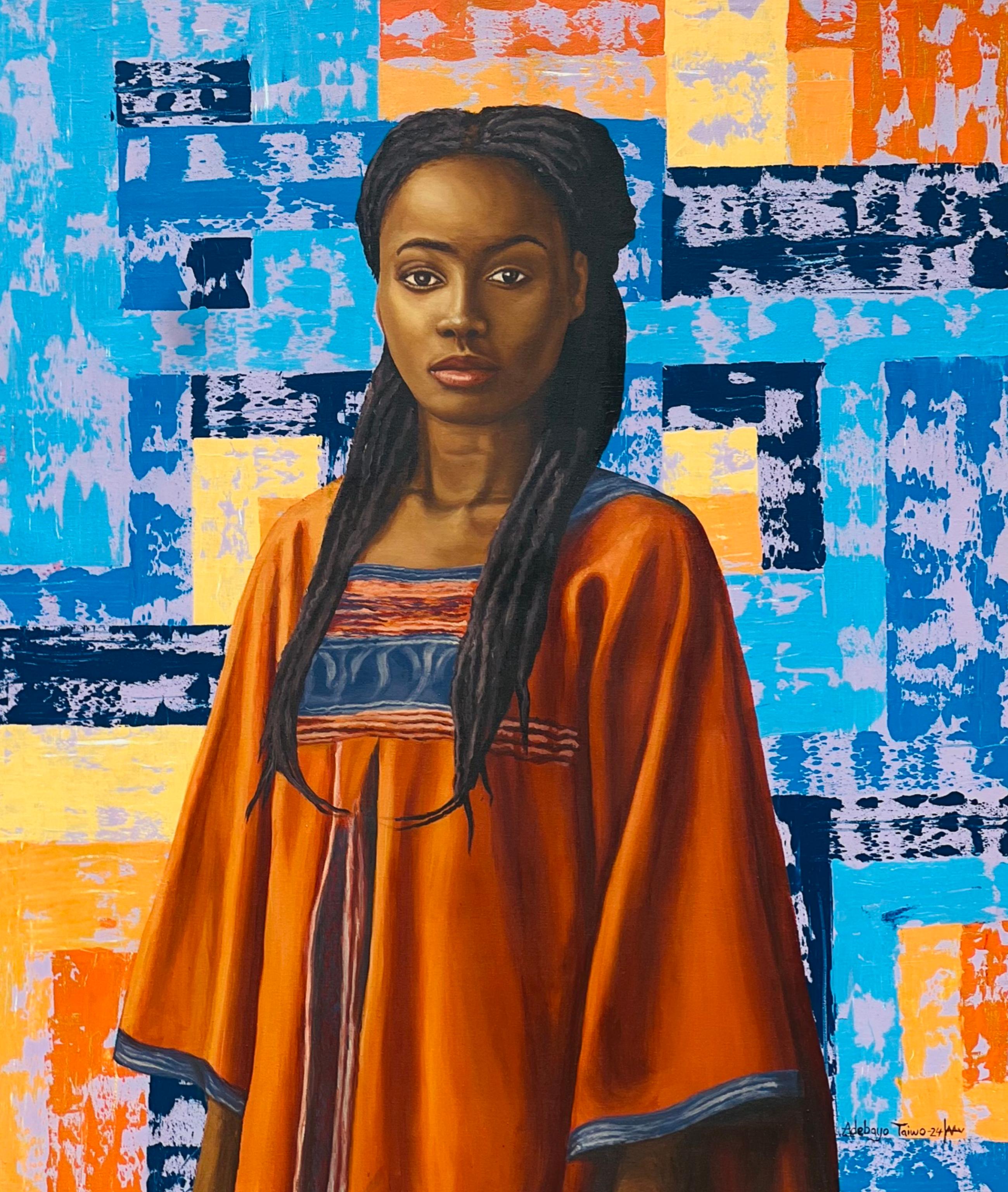 Figurative Painting de Adebayo Taiwo - Peaceful Haven -Siglo XXI, Contemporáneo, Retrato figurativo, Mujer, Colorido