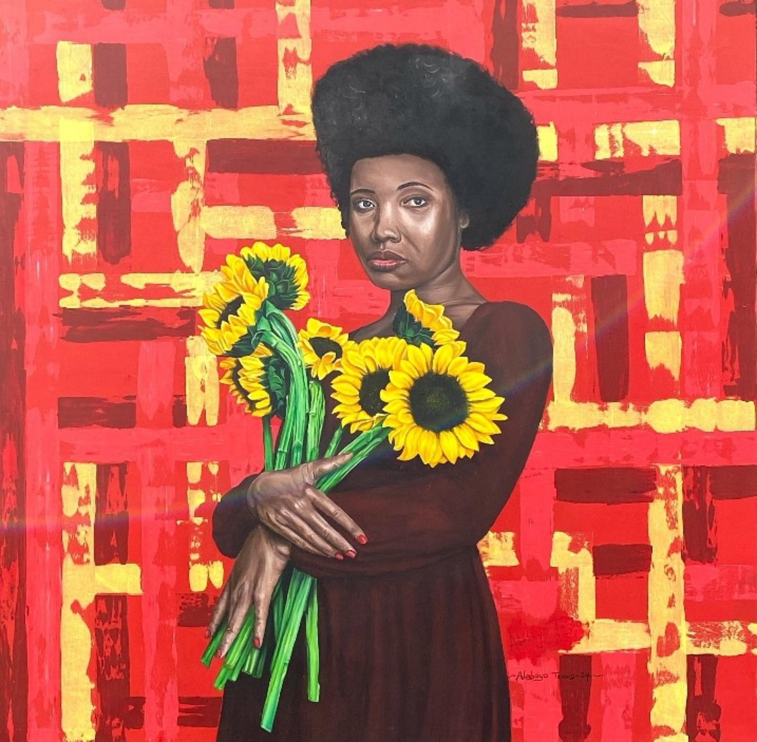 Adebayo Taiwo Figurative Painting - Resilience in Blooms - 21st Century, Contemporary, Figurative, Women, Floral