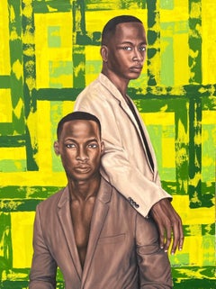 Side By Side -Siglo XXI, Contemporáneo, Retrato Figurativo, Hombres Amor, Acrílico