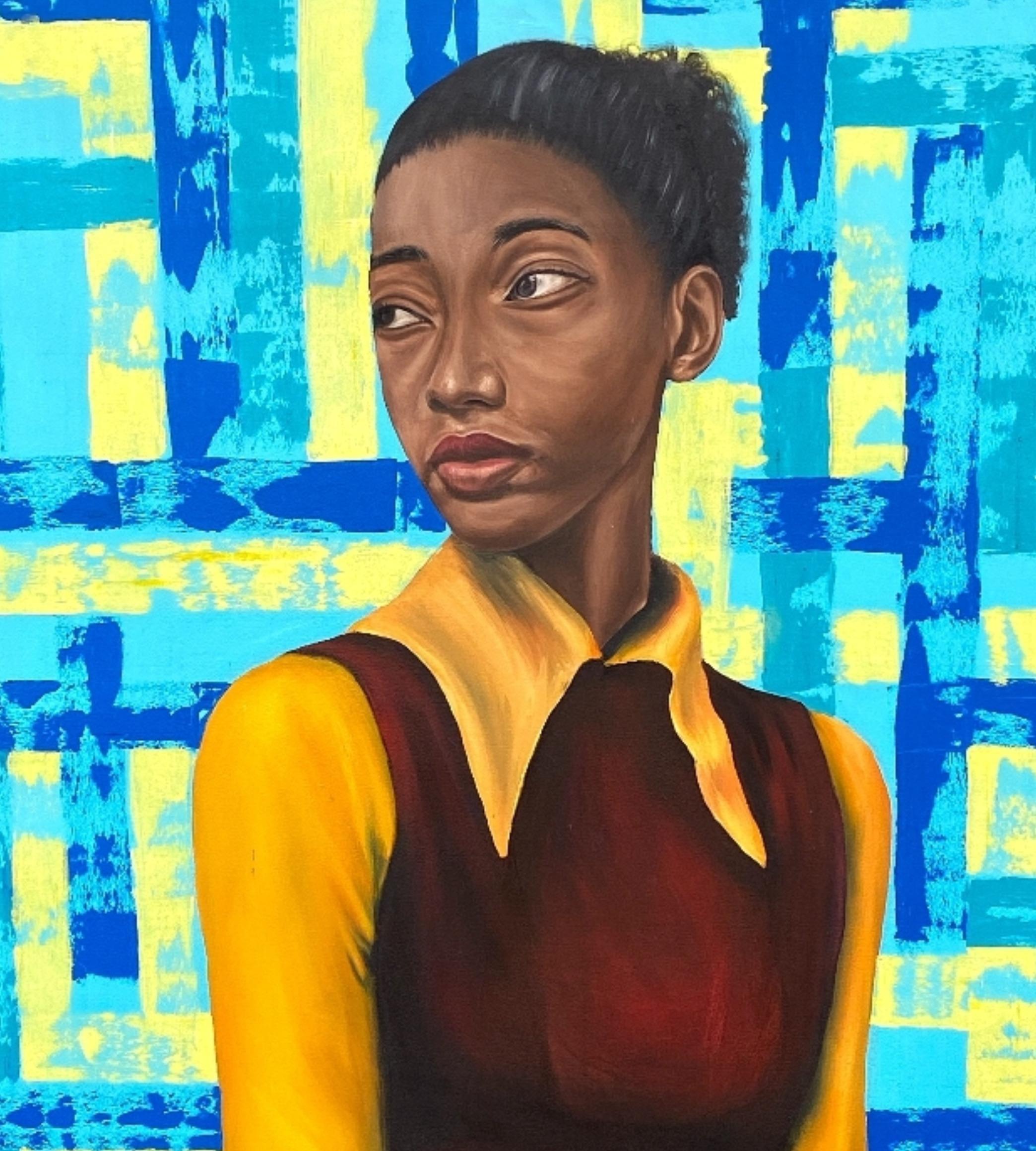 Solace - 21st Century, Contemporary, Figurative Portrait, Women, Acrylic, Blue For Sale 1