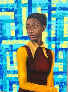 Solace - Siglo XXI, Contemporáneo, Retrato figurativo, Mujer, Acrílico, Azul