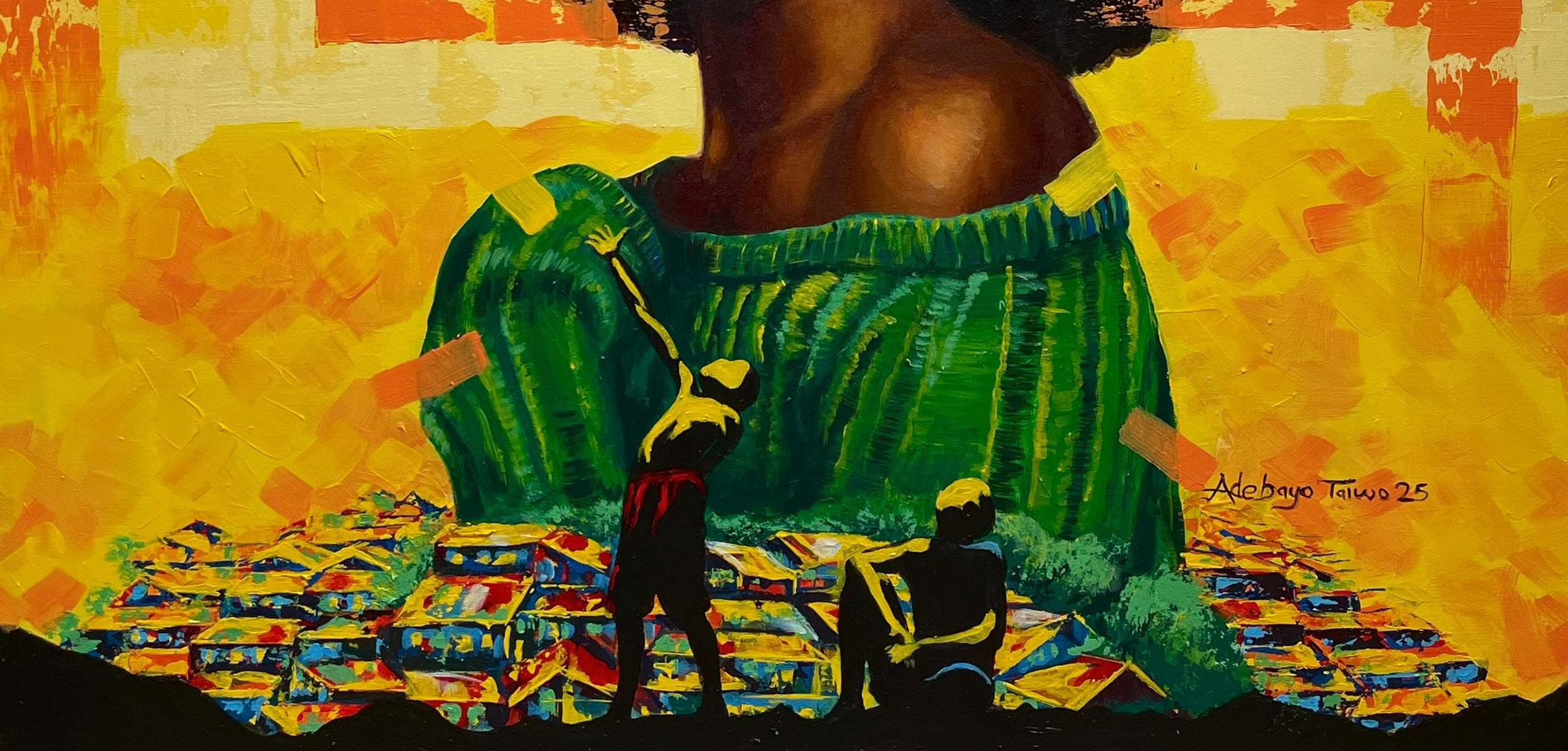 Striving in Haste - 21st Century, Contemporary, Figurative, Portrait, Women - Orange Portrait Painting by Adebayo Taiwo