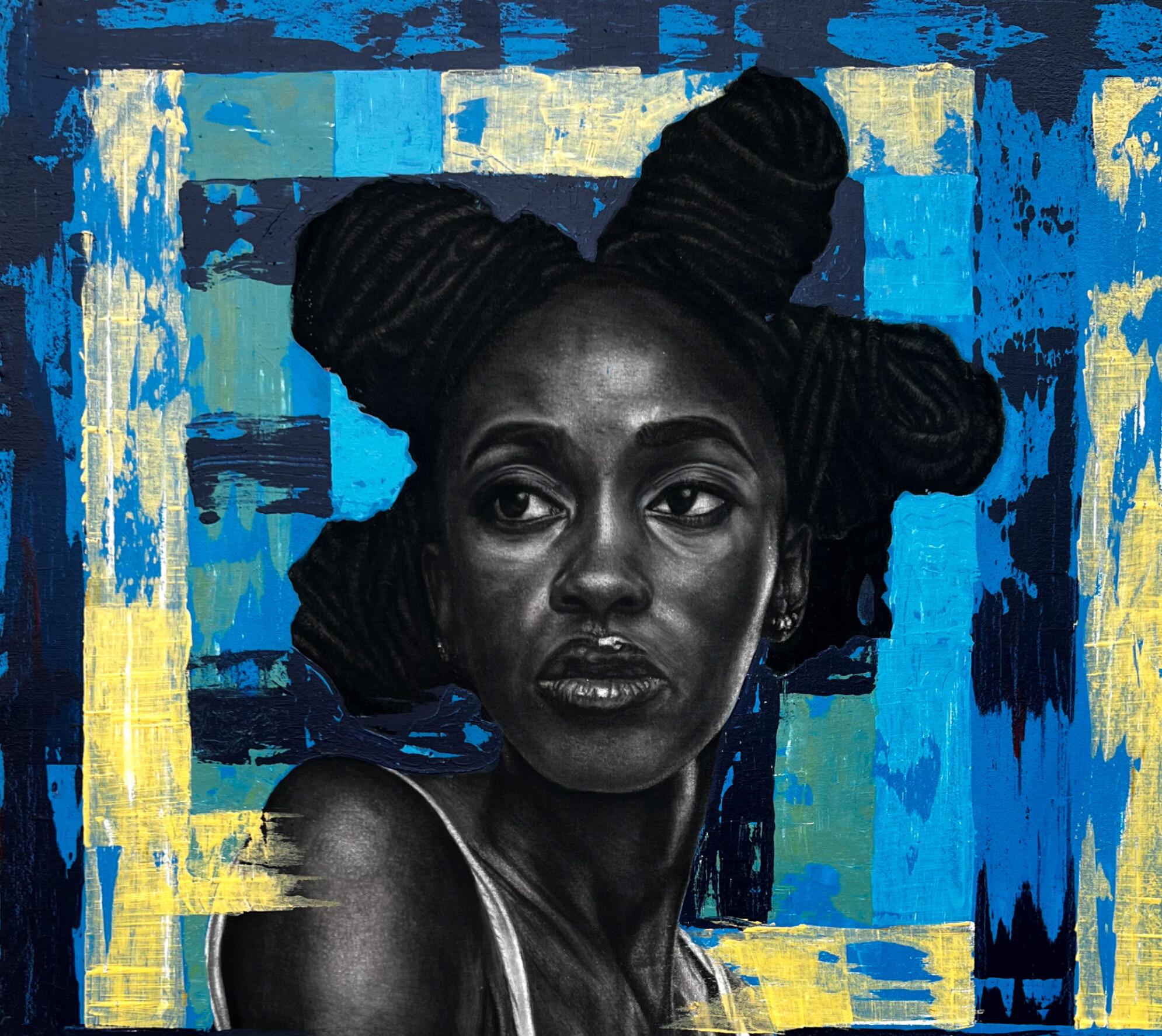 Unbroken -Siglo XXI, Contemporáneo, Retrato figurativo, África, Mujer, Pelo - Painting de Adebayo Taiwo