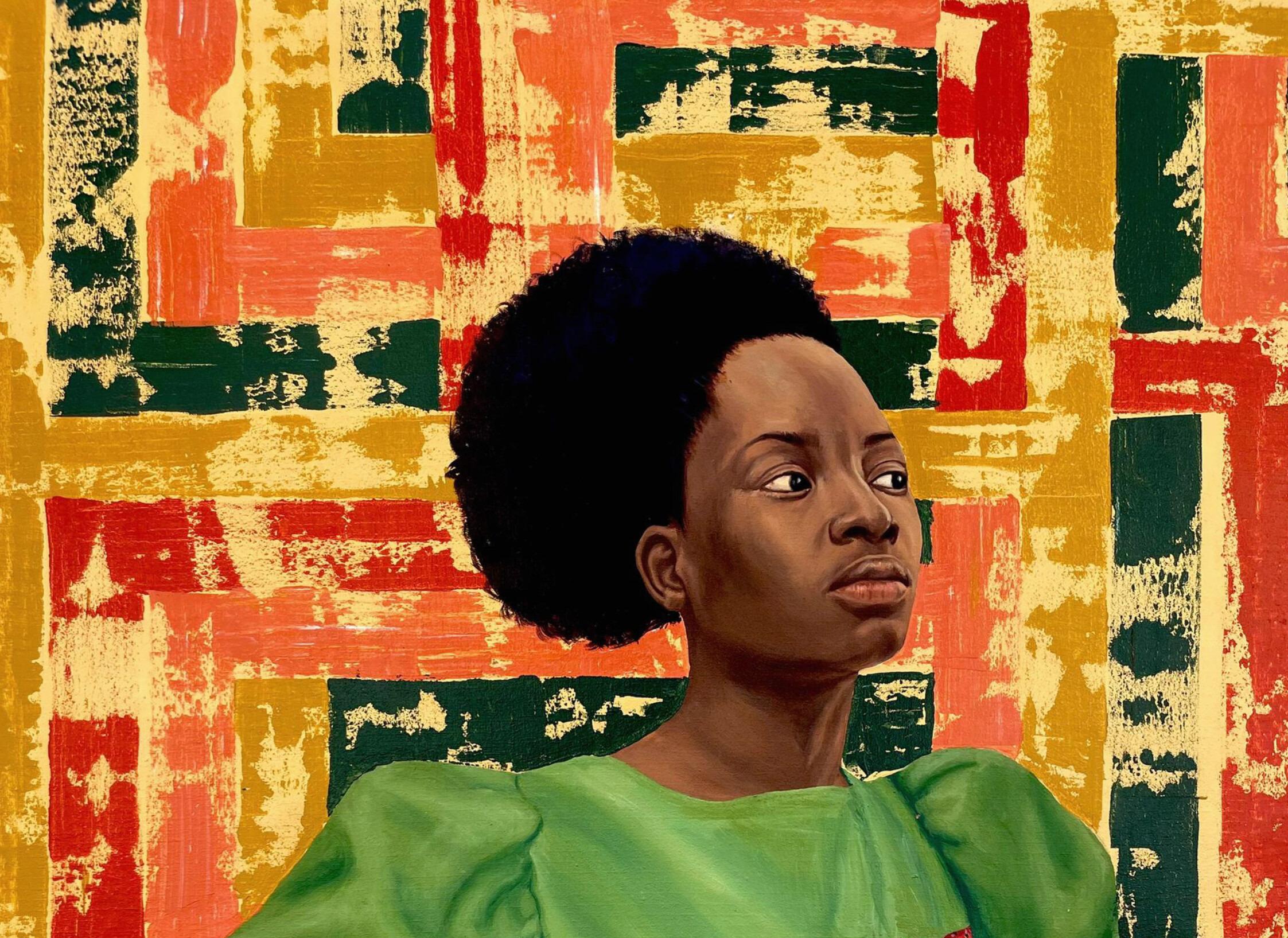 Unwavering Gaze - 21. Jahrhundert, Zeitgenössisch, Figurativ, Porträt, Afrika Frauen – Painting von Adebayo Taiwo