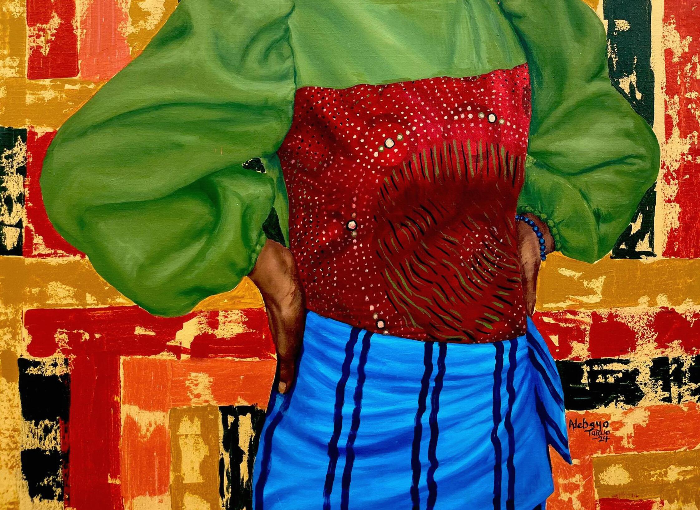 Unwavering Gaze - 21. Jahrhundert, Zeitgenössisch, Figurativ, Porträt, Afrika Frauen (Braun), Figurative Painting, von Adebayo Taiwo