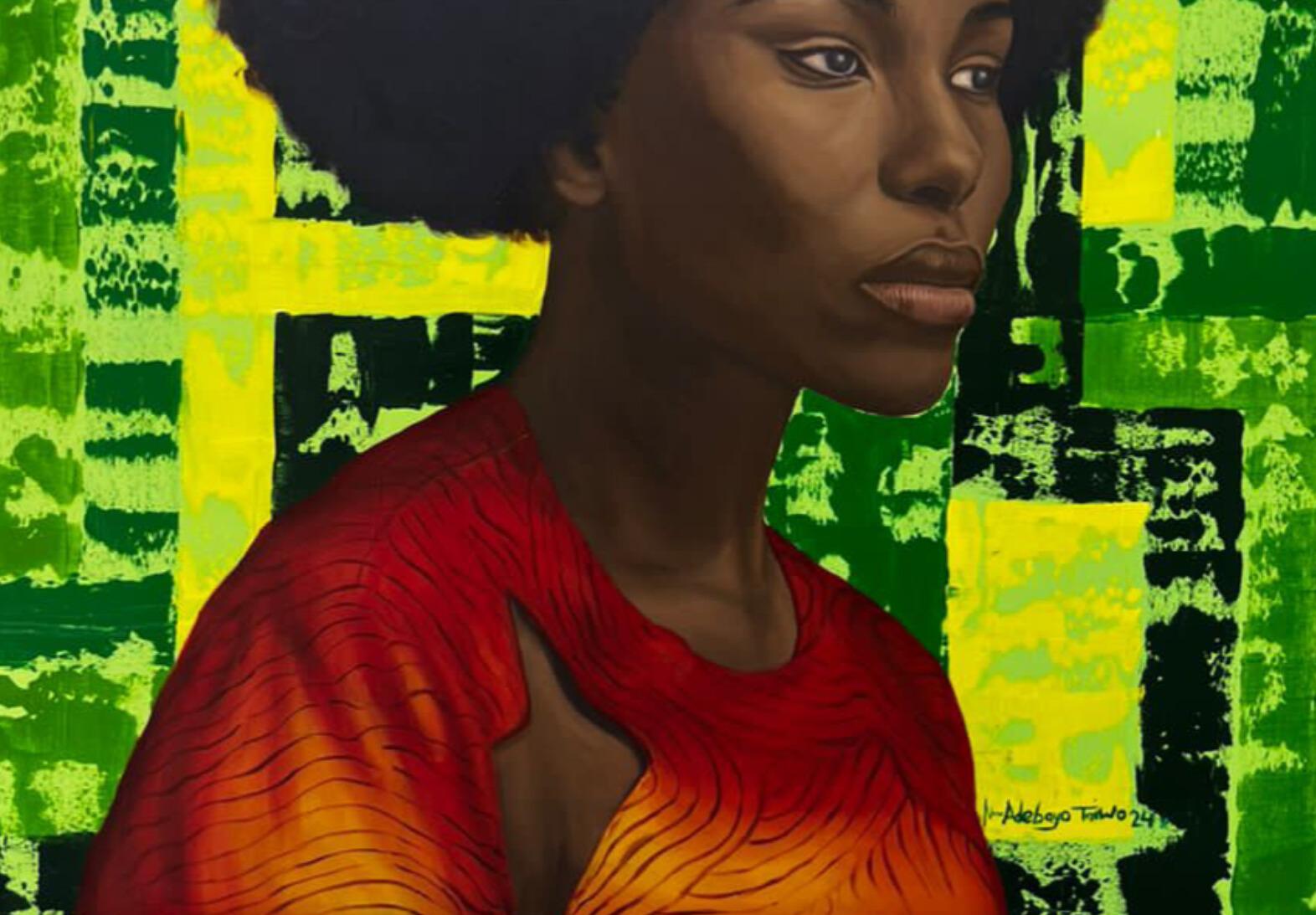 Dove il silenzio incontra l'anima -21° Secolo, Contemporaneo, Ritratto figurativo, Donne - Portrait Painting Nero di Adebayo Taiwo