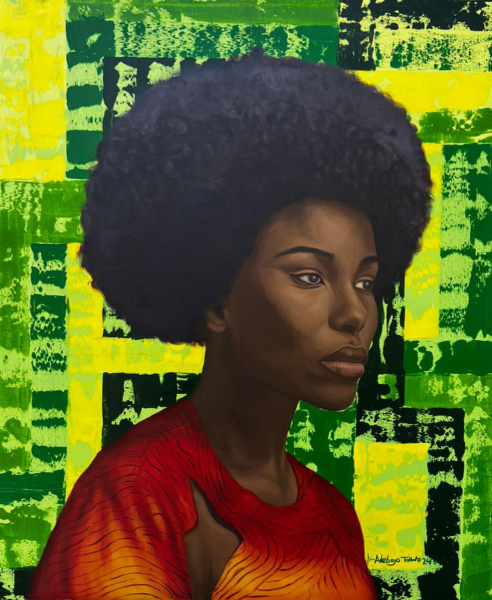 Portrait Painting di Adebayo Taiwo - Dove il silenzio incontra l'anima -21° Secolo, Contemporaneo, Ritratto figurativo, Donne