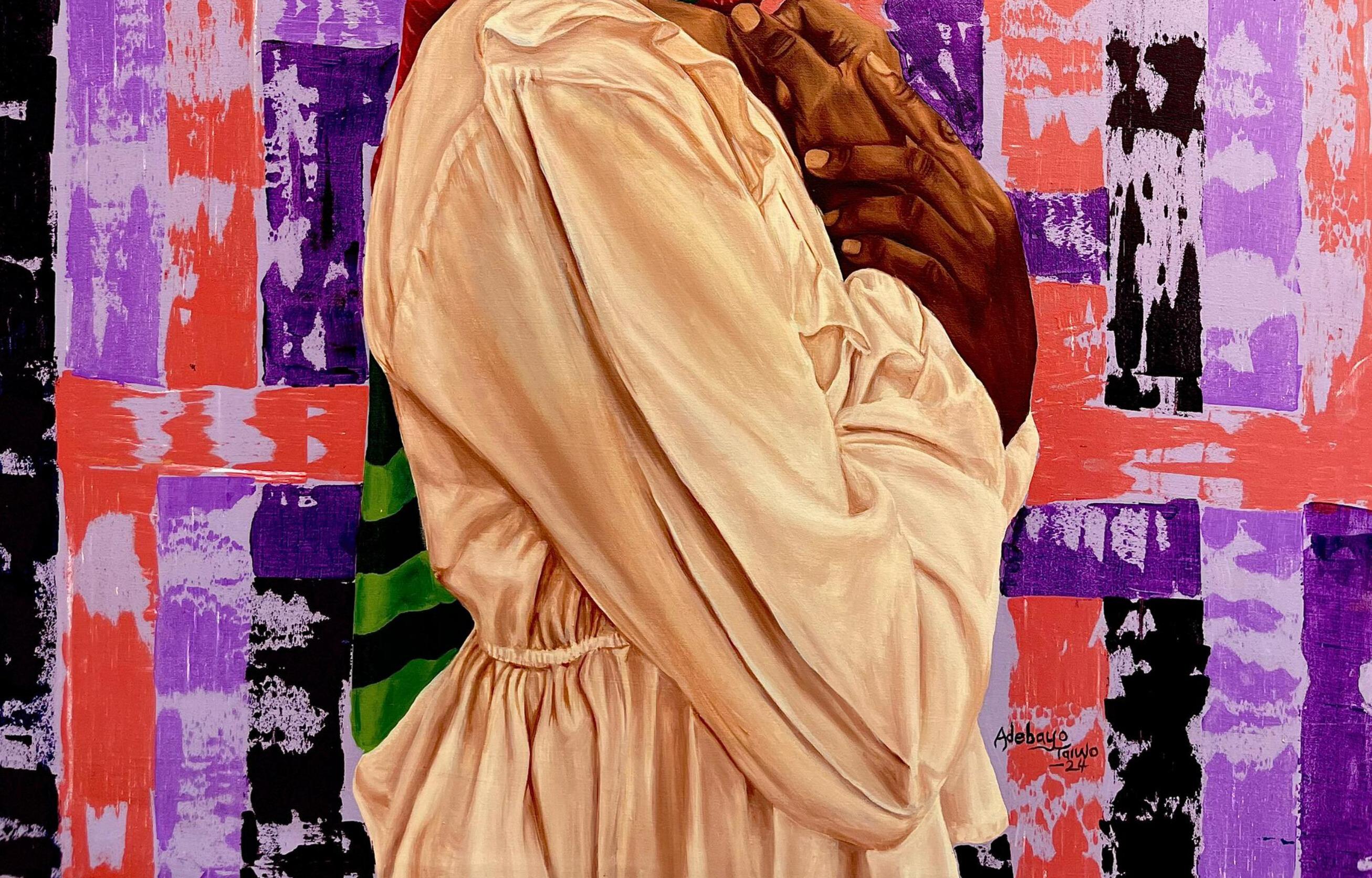 Sussurro nel buio - 21° secolo, Contemporaneo, Figurativo, Ritratto, Donne - Figurative Painting Marrone di Adebayo Taiwo