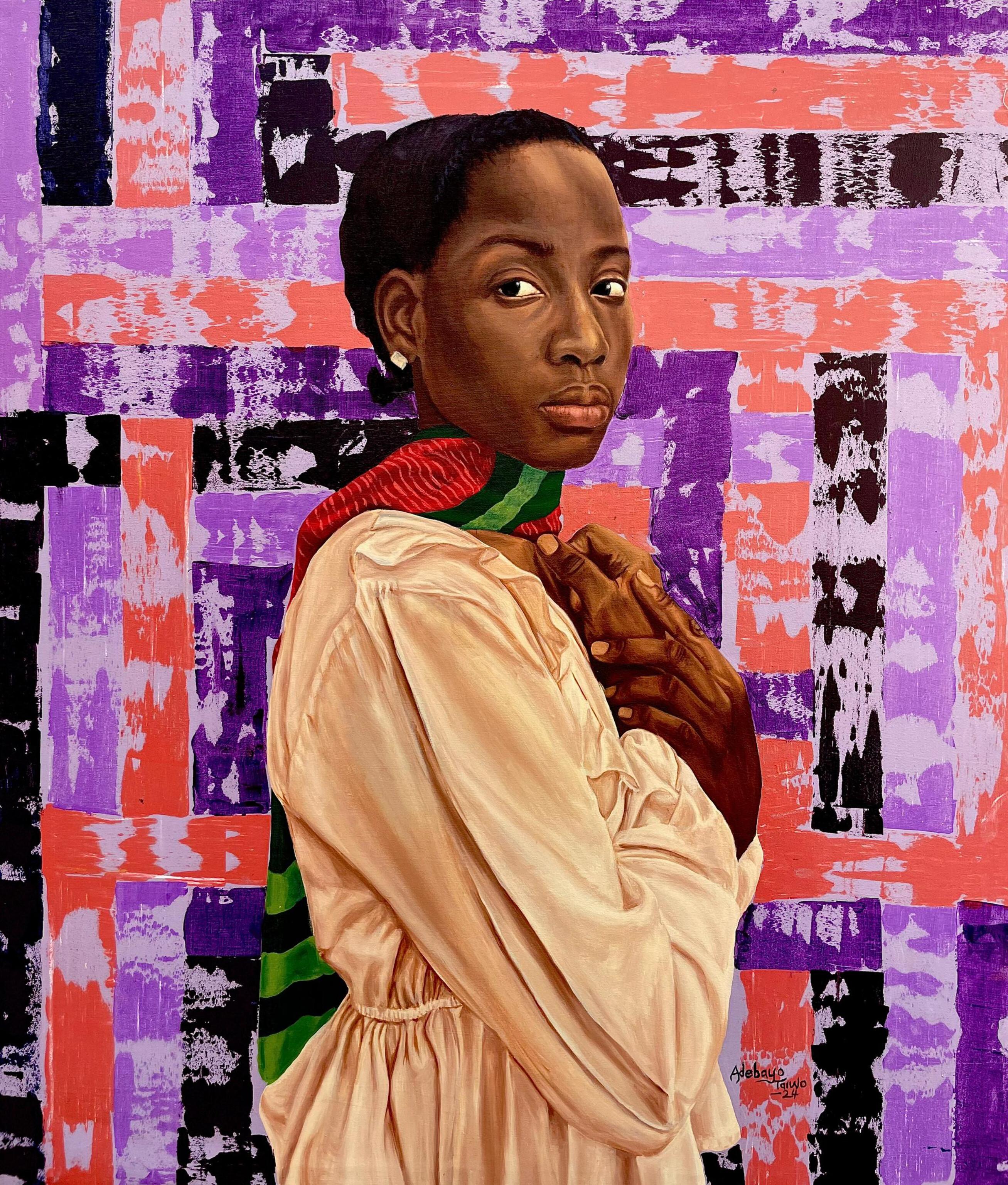 Figurative Painting di Adebayo Taiwo - Sussurro nel buio - 21° secolo, Contemporaneo, Figurativo, Ritratto, Donne