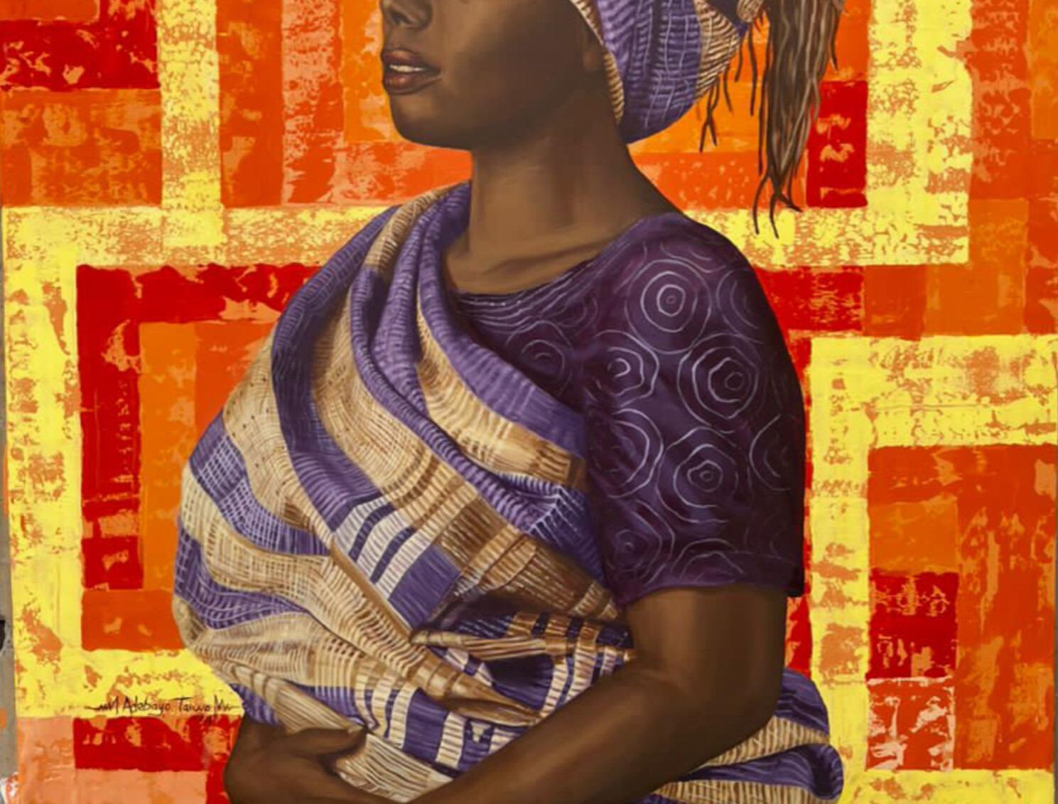 Bellezza intrecciata - 21° secolo, Contemporaneo, Figurativo, Ritratto, Africa, Donne - Portrait Painting Arancia di Adebayo Taiwo