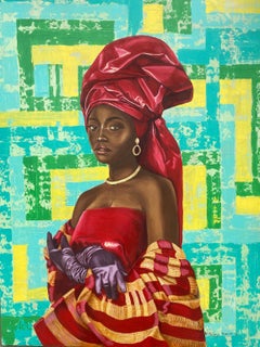 Falten und Seide -21. Jahrhundert, Zeitgenössisch, Figuratives Portrait, Afrika Frauen