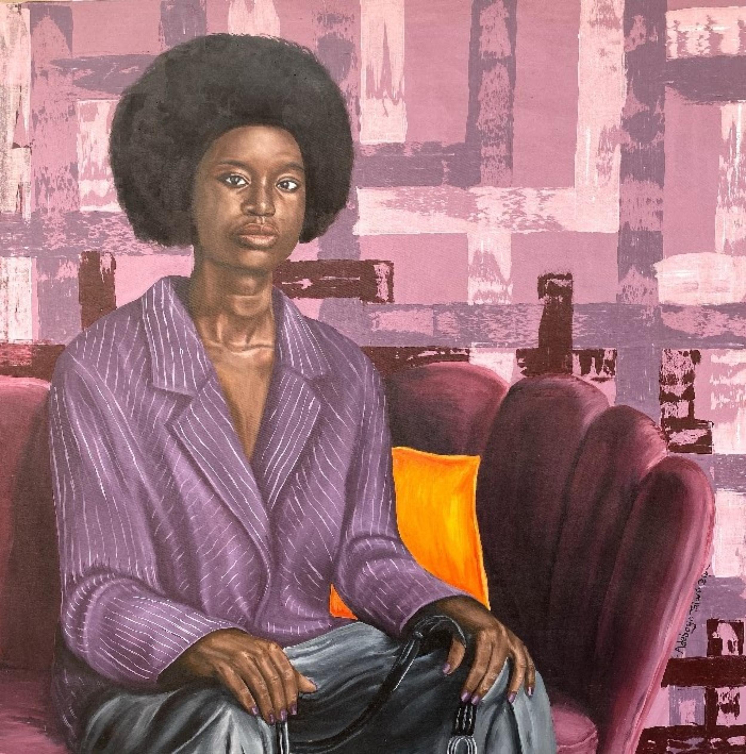 Portrait Painting di Adebayo Taiwo - Eco di ieri -21° secolo, Contemporaneo, Ritratto figurativo, Donne, Amore
