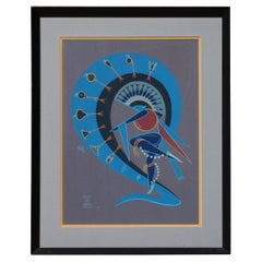 Adee Dodge Navajo Artist Original Gouache, Knife Wing Dancer in Blue, 1971