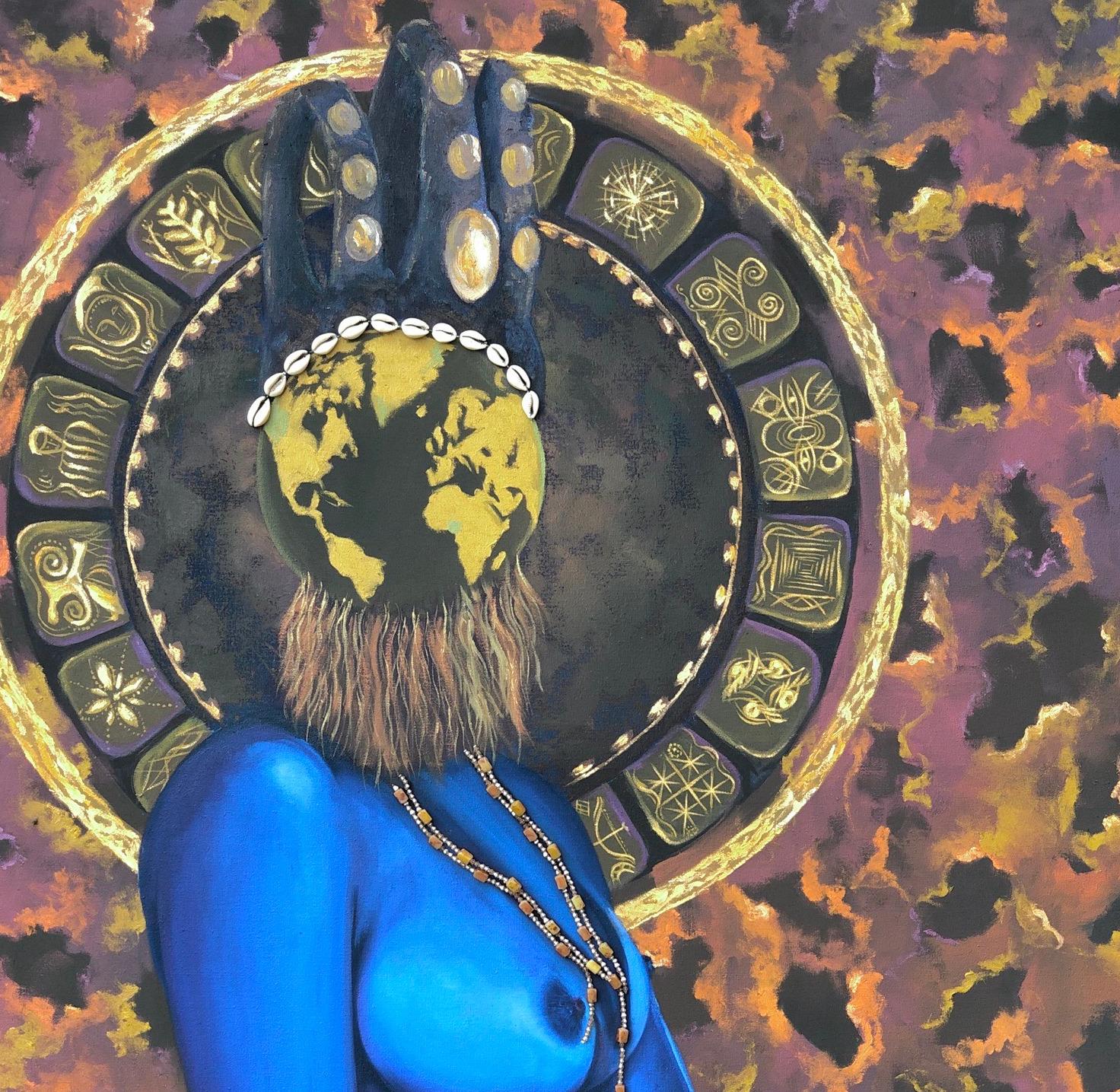 Aboja (Le porteur de la ceinture) - Gris Figurative Painting par Adegbenro Adeola