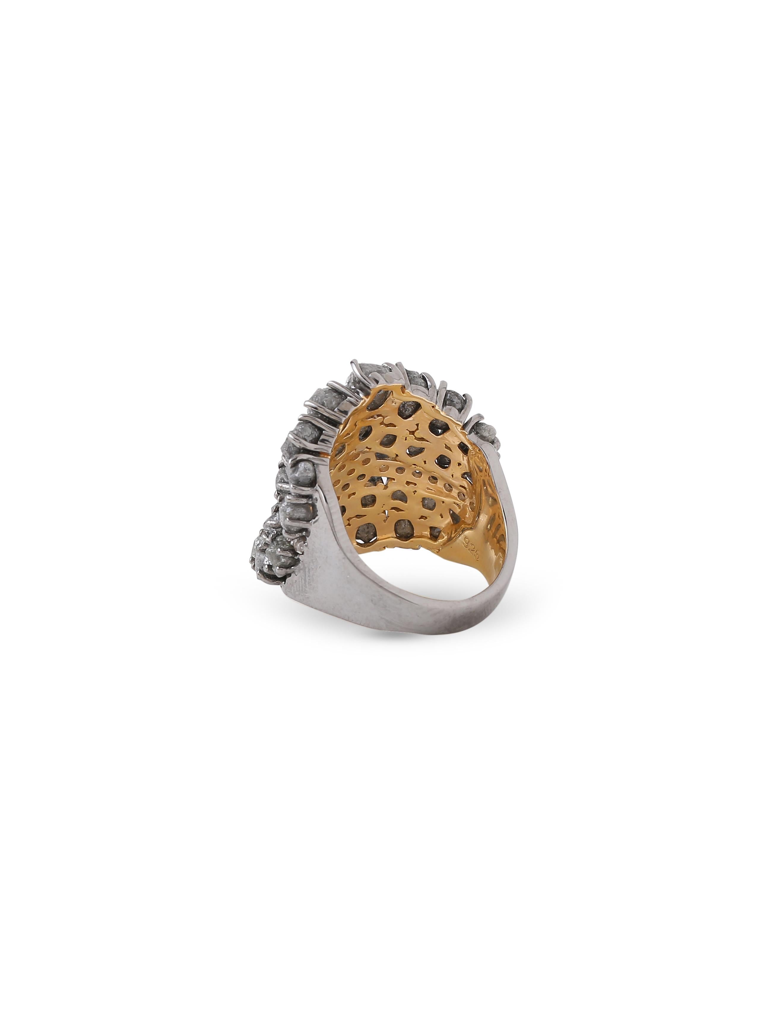 Cocktail Ring Made with Recycled Sterling Silver and Mined Diamonds In New Condition In Denver, CO