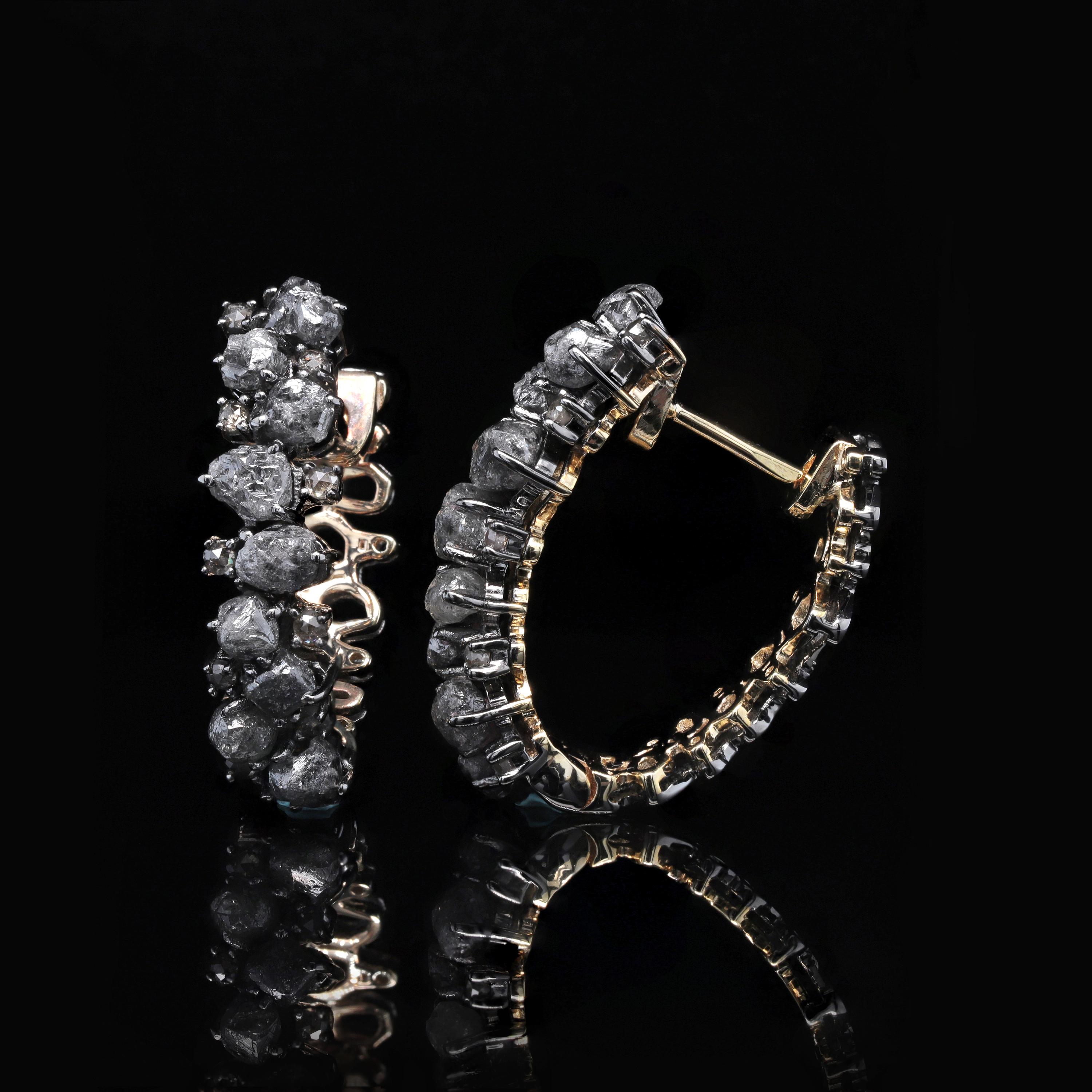 Modern Adeitiy Recycled Silver Earrings with Brown Rose-Cut and Mined Diamonds