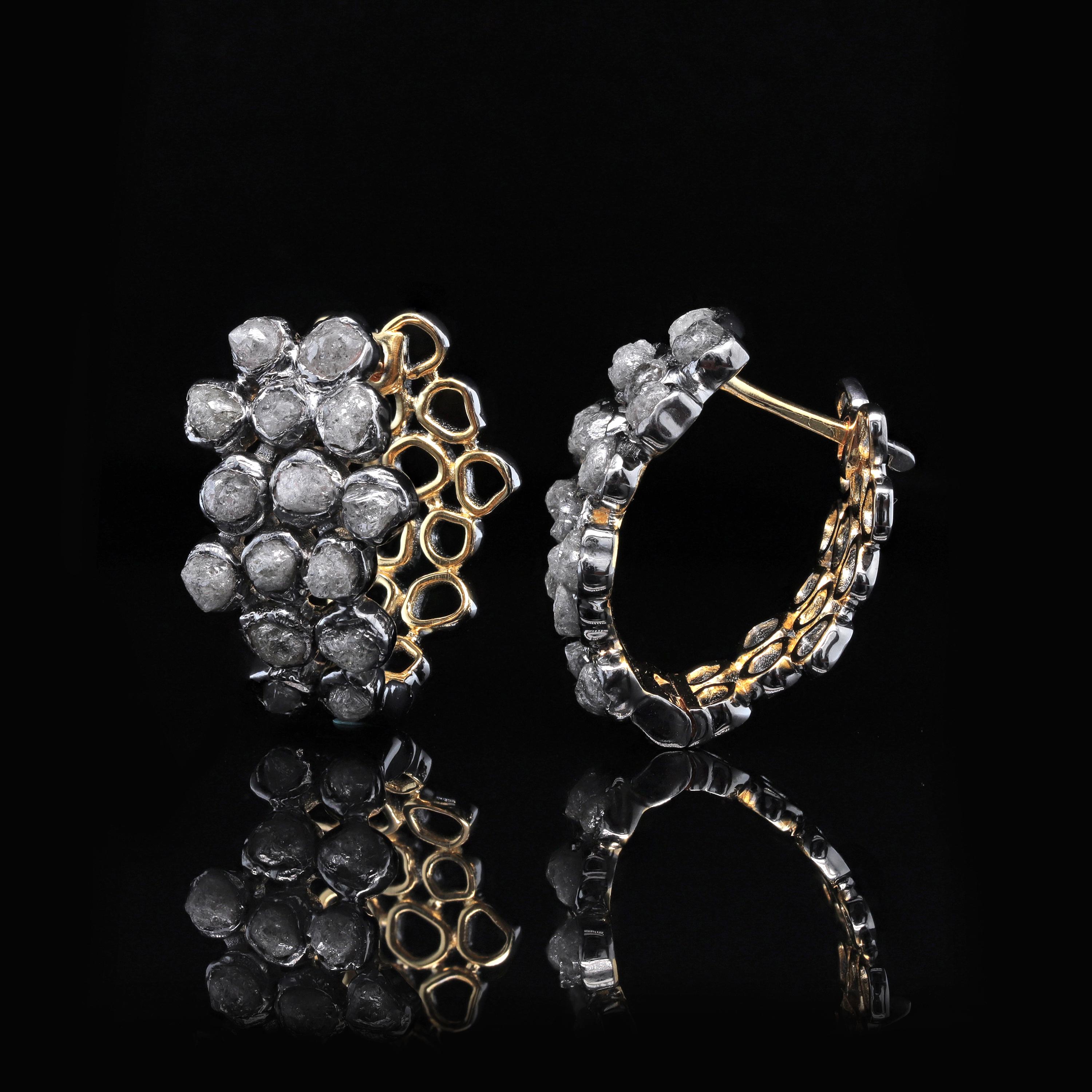 Modern Adeitiy recycled silver earrings with mined diamonds and black rhodium plating