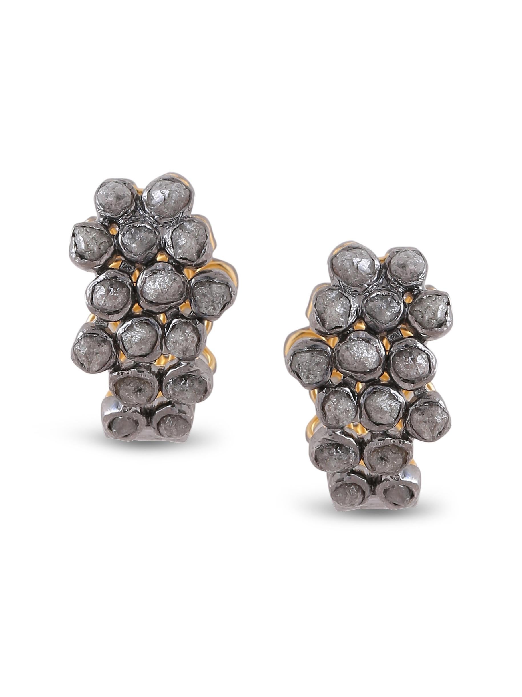 Rose Cut Adeitiy recycled silver earrings with mined diamonds and black rhodium plating