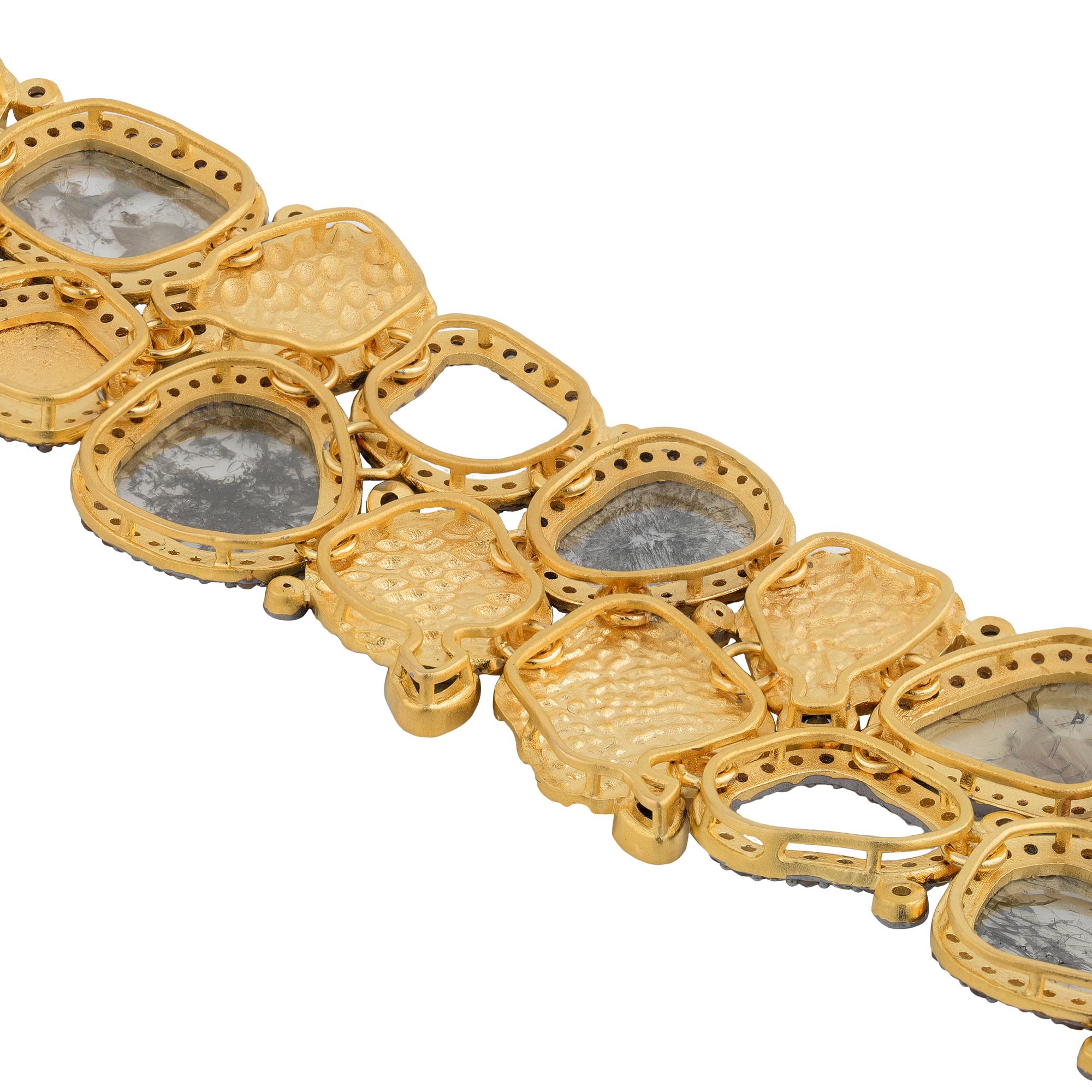 Women's A.deitiy silver choker with flat diamonds & 3 micron yellow gold plating