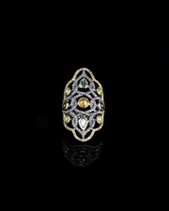 Adeitiy silver cocktail ring with brown rose-cut diamonds & 3micron gold plating