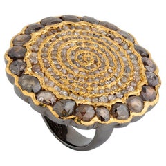 Adeitiy silver cocktail ring with brown rose-cut diamonds 
3micron gold plating