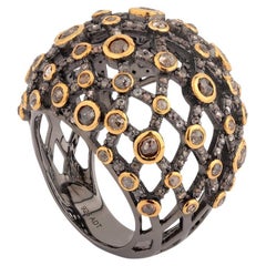 Adeitiy silver cocktail ring with brown rose-cut diamonds & 3micron gold plating