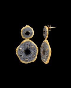 A.deitiy silver earrings with flat diamonds & 3-micron gold & rhodium plating