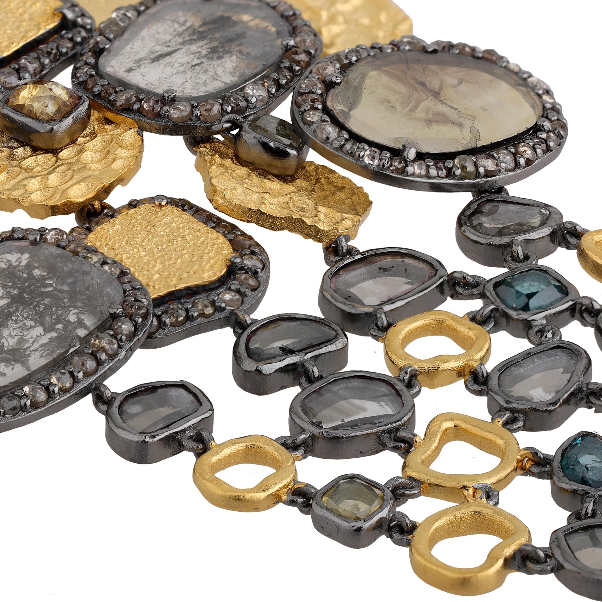 Women's A.deitiy silver earrings with flat diamonds & 3-micron gold & rhodium plating 