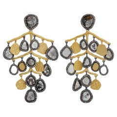 A.deitiy silver earrings with flat diamonds & 3-micron gold & rhodium plating 