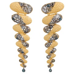 A.deitiy silver earrings with flat diamonds & 3-micron gold & rhodium plating