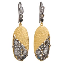 A.deitiy silver earrings with flat diamonds & 3-micron gold & rhodium plating 