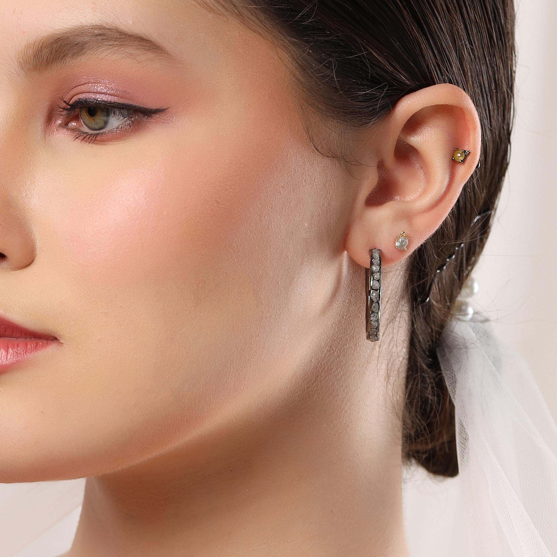 Modern A.deitiy wedding earrings made with recycled sterling silver and mined diamonds