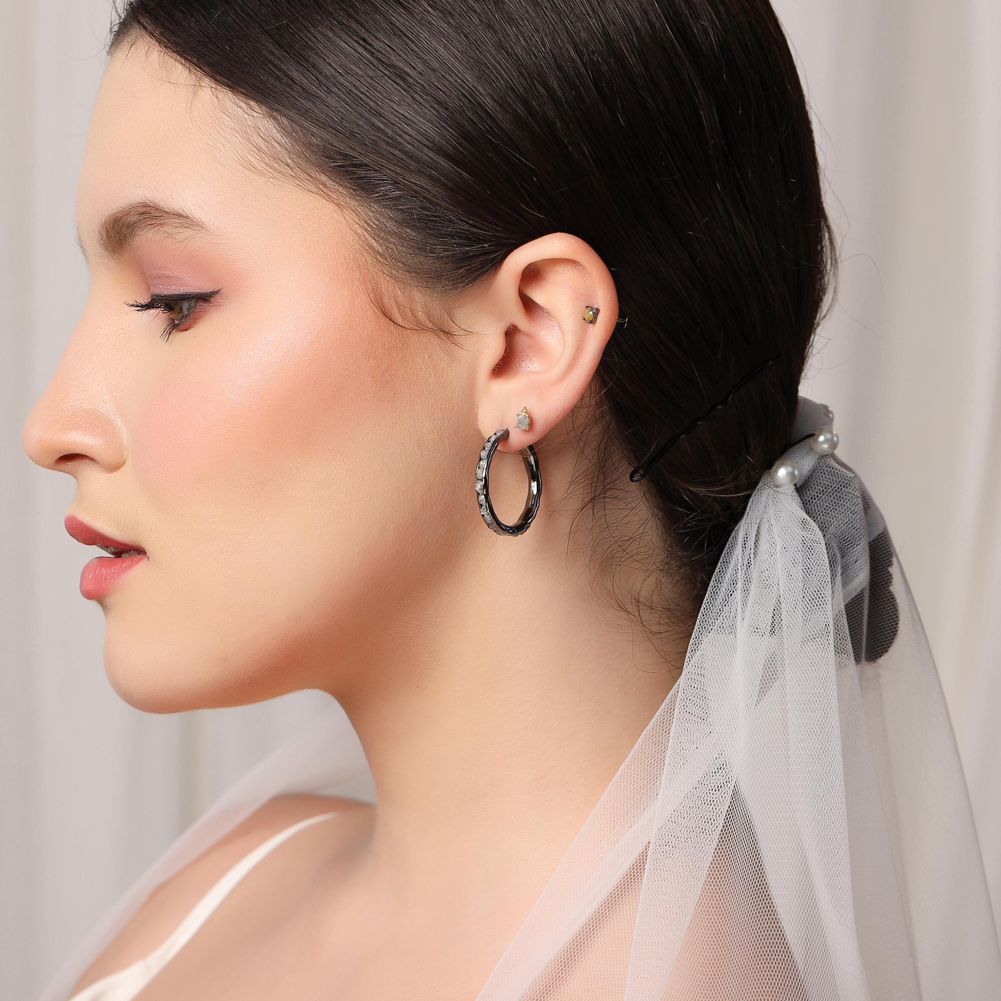 A.deitiy wedding earrings made with recycled sterling silver and mined diamonds In New Condition In Denver, CO