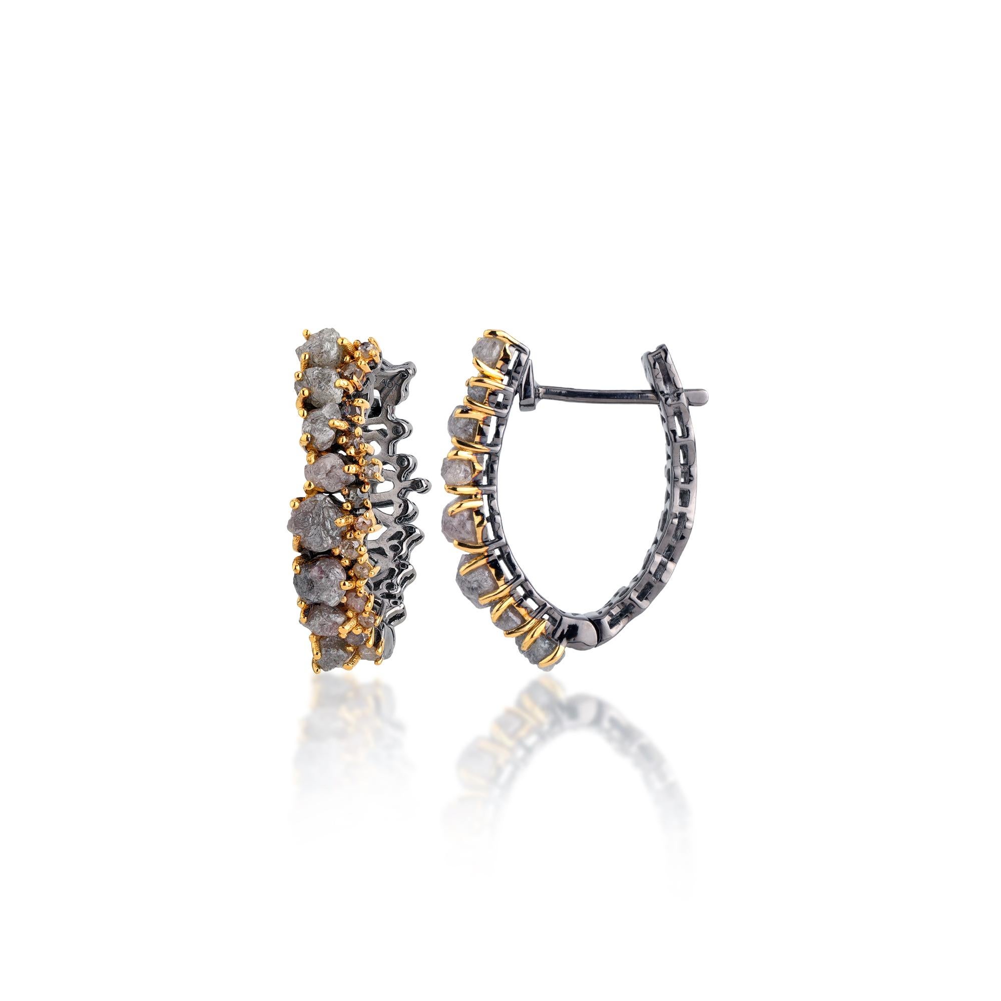 A.deitiy silver earrings with mined diamonds, 3micron gold & rhodium plating  In New Condition In Denver, CO