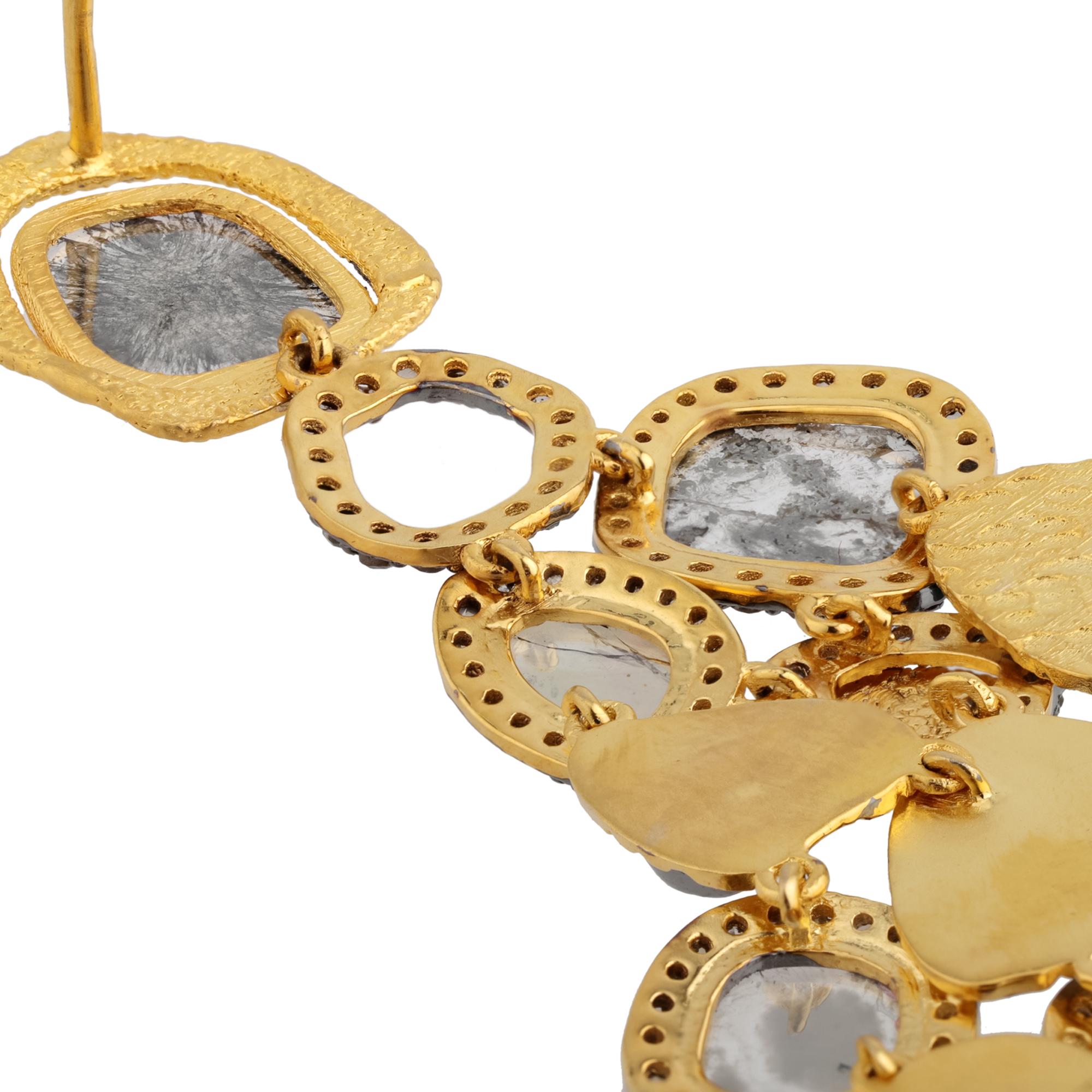 A.deitiy silver earrings with sliced diamonds & 3-micron gold & rhodium plating  1