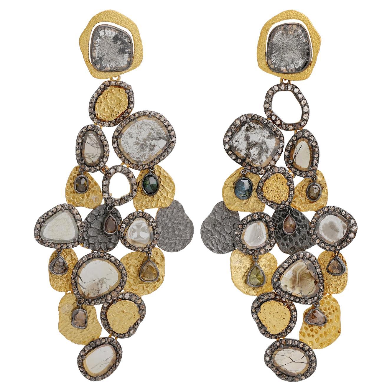 A.deitiy silver earrings with sliced diamonds & 3-micron gold & rhodium plating 