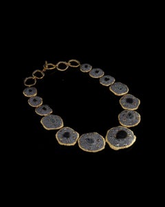 A.deitiy silver necklace with flat diamonds & 3 micron yellow gold plating